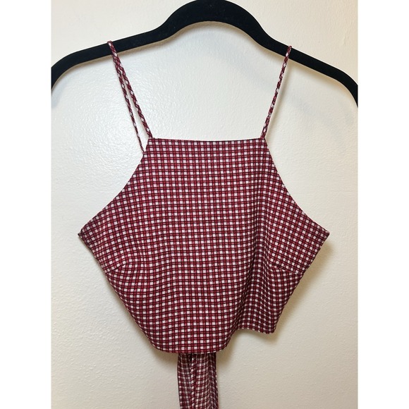 AND Tops - Glamorous Handkerchief Plaid Top High Neck And Tie Back